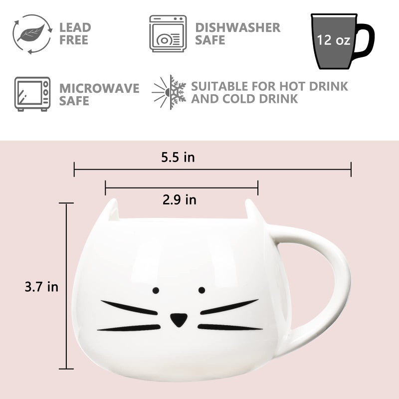 Koolkatkoo Cute Cat Coffee Mug for Cat Lovers Women Girls Ceramic Kitty Water Mugs 12 oz Small Cup White - Image 2